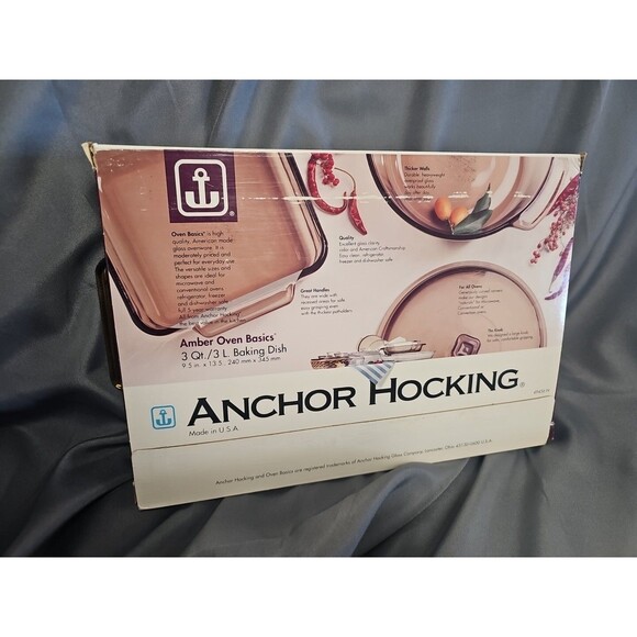 Anchor Hocking Ovenware 9.5x13.5x2 Amber Glass Baking Dish 3 Qt. Used with Box - Picture 6 of 6